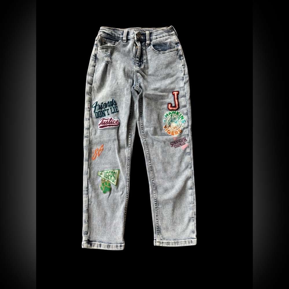 Justice x Stranger Things Girls Jeans Size 14 Hawkins Tigers Friends Don’t Lie